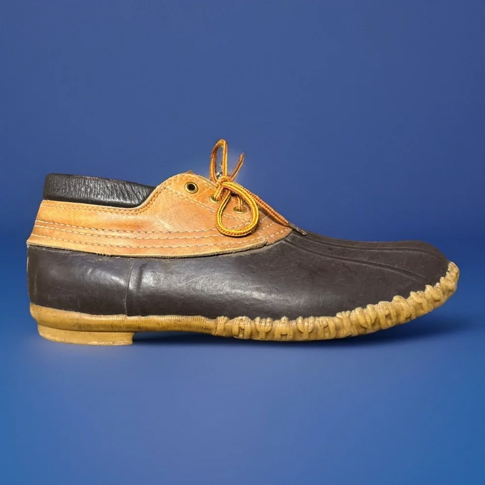 Vintage LL Bean Maine Mens Low Leather Duck Boat Shoes Boots Hunting Size 12